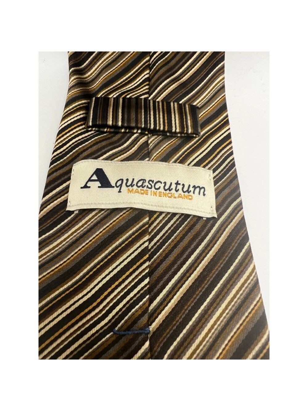 NWOT Aquascutum Striped Tie One Size Brown Gold